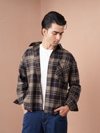 BOXY Rustic Brown & Black Plaid Flannel Shirt