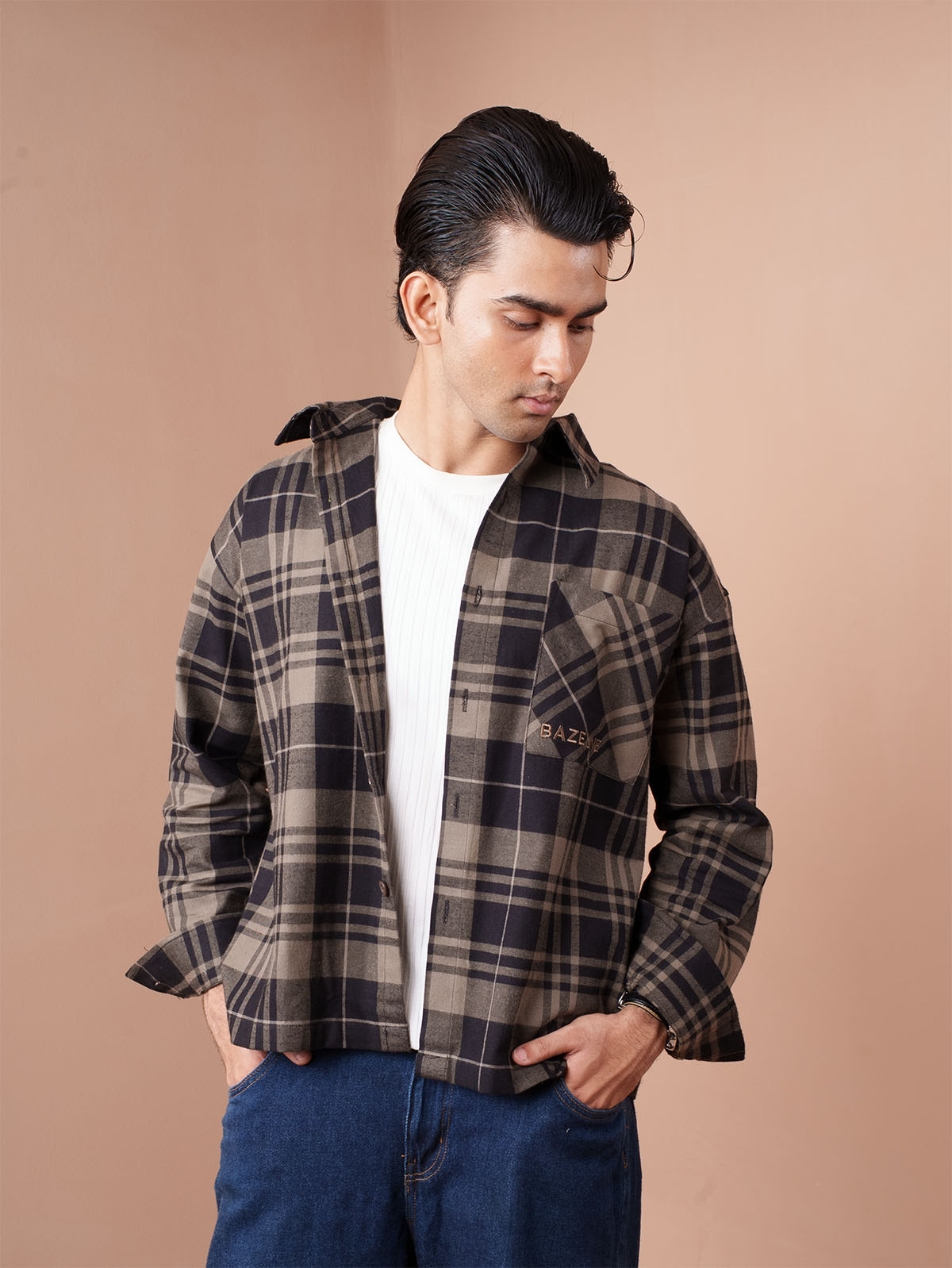 BOXY Rustic Brown & Black Plaid Flannel Shirt