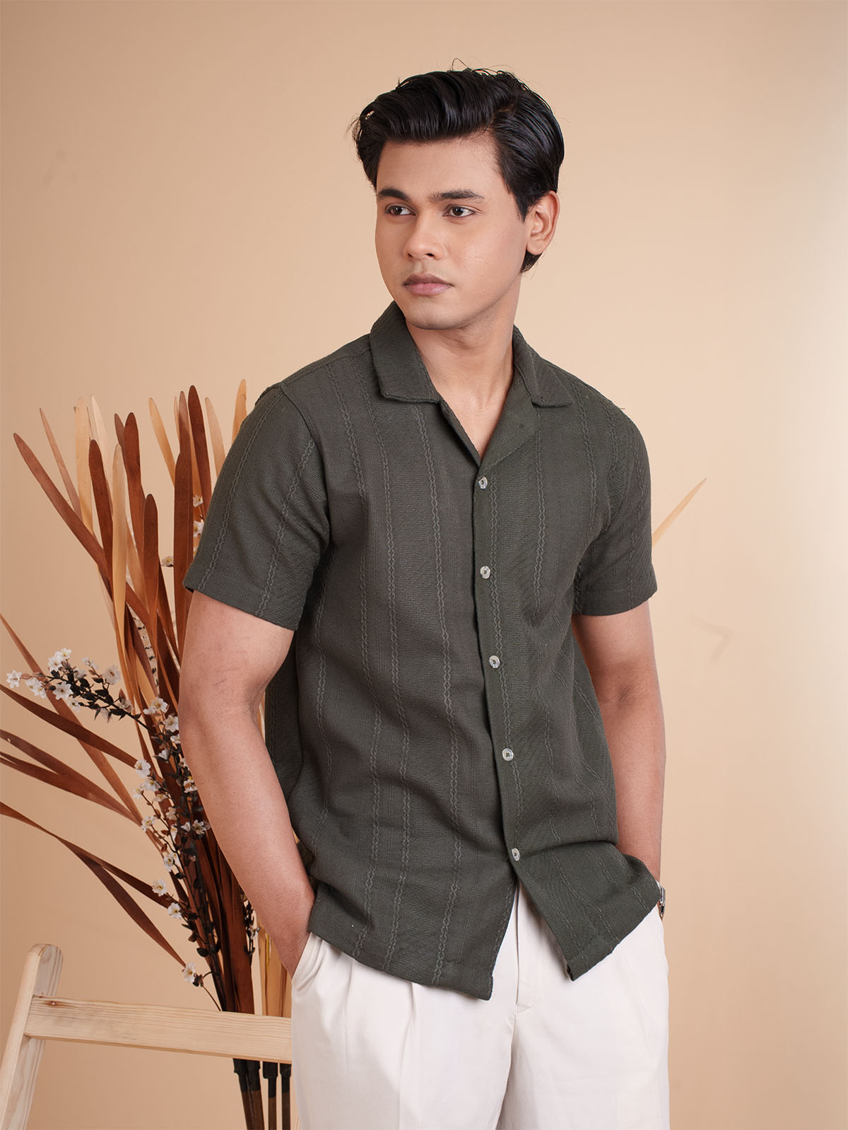CROCHET Deep Olive Cuban Shirt