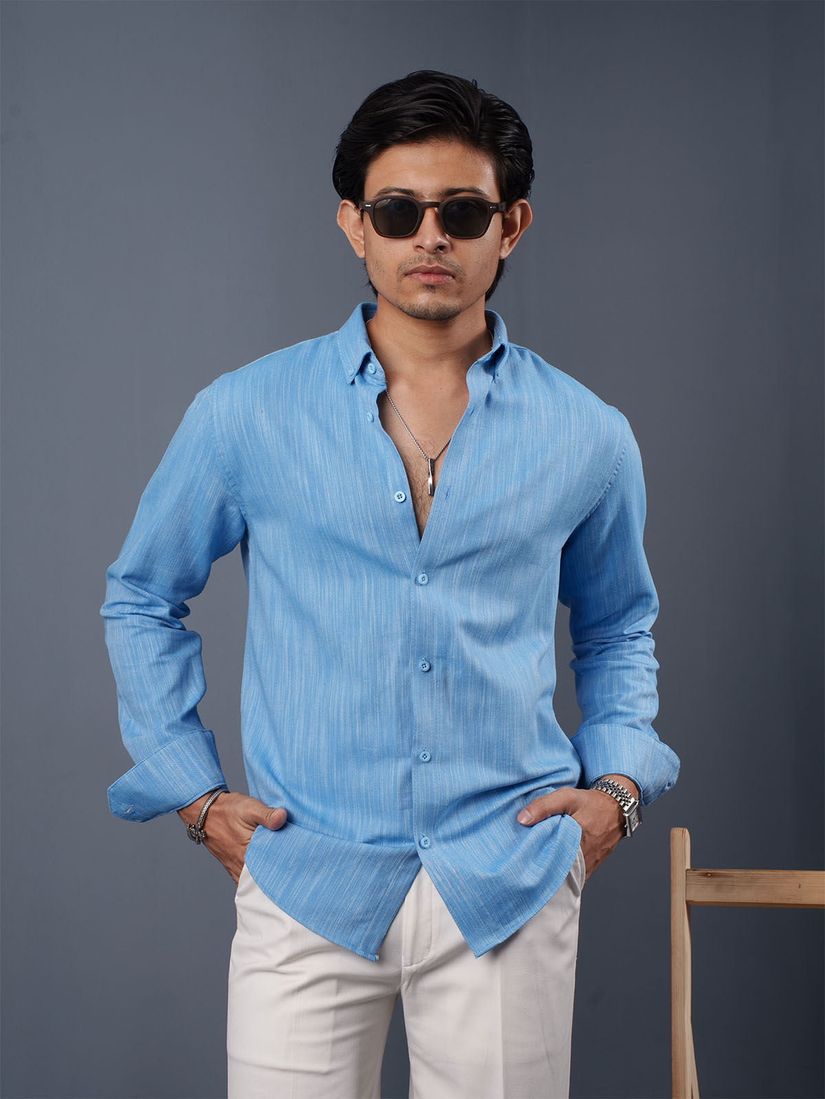 TRANSITION Light Blue Textured Shirt