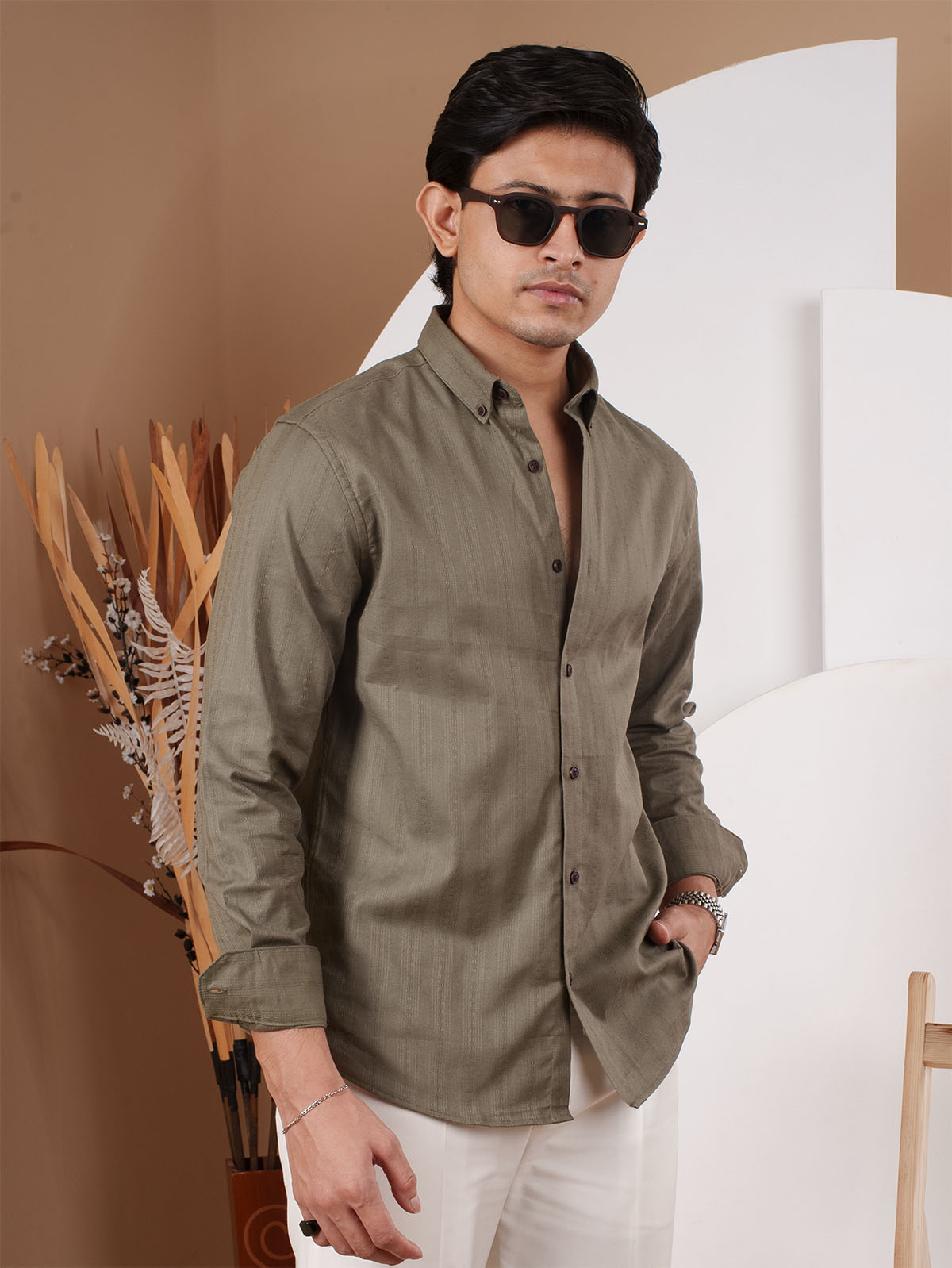 NIGHTFALL Olive Textured Shirt