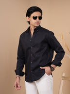 SKYFALL Jet Black Pinstripe Shirt For Cool Weather