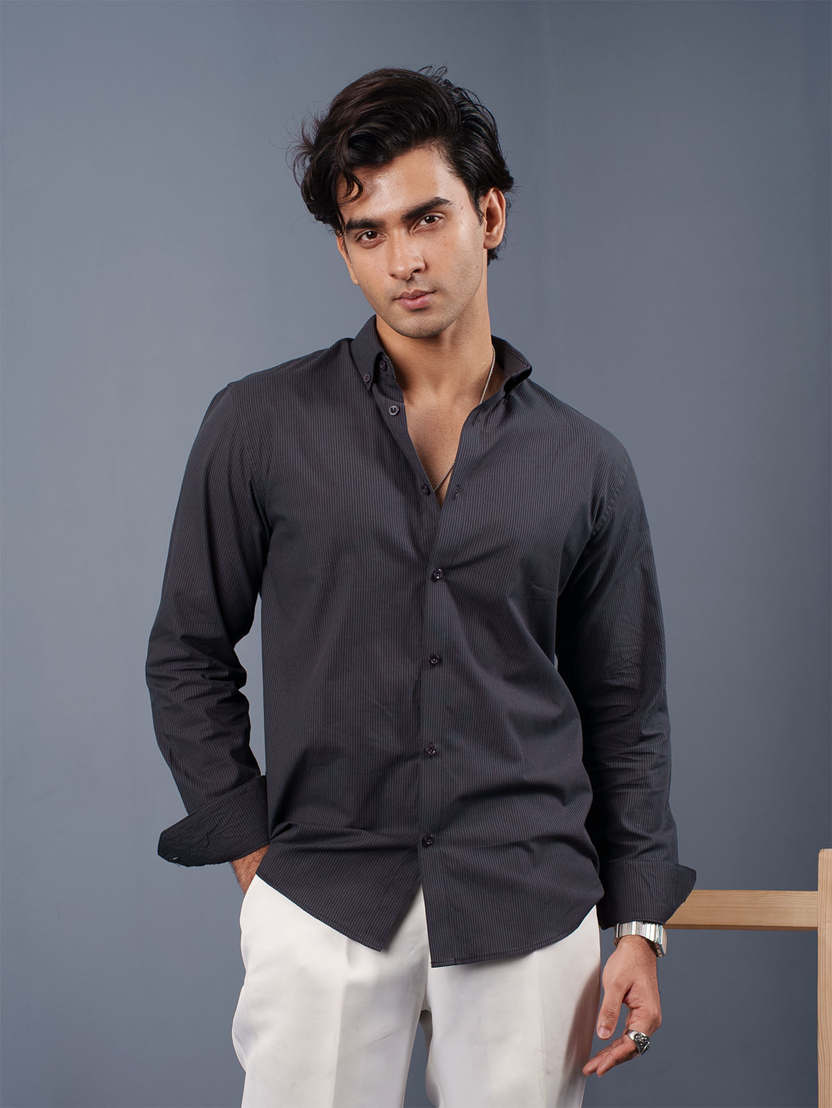 TRANSITION Black Micro-Striped Shirt