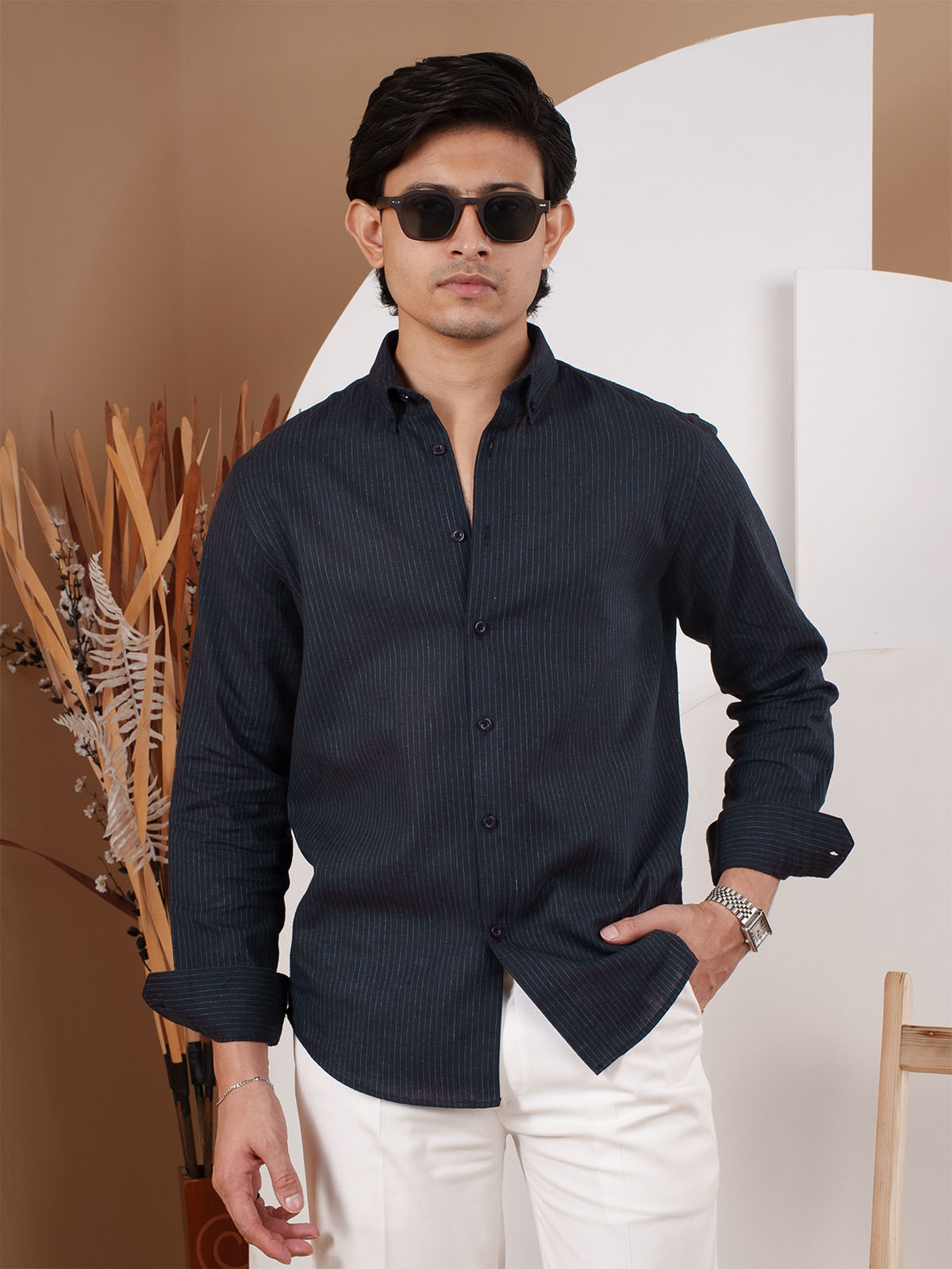 NIGHTFALL Deep Dark Navy Pinstripe Shirt