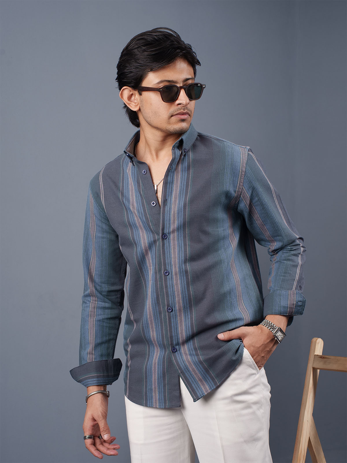 TRANSITION Slate Grey & Teal Striped Shirt