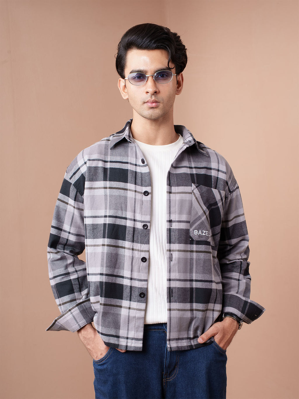 BOXY Grey & Black Plaid Flannel Shirt