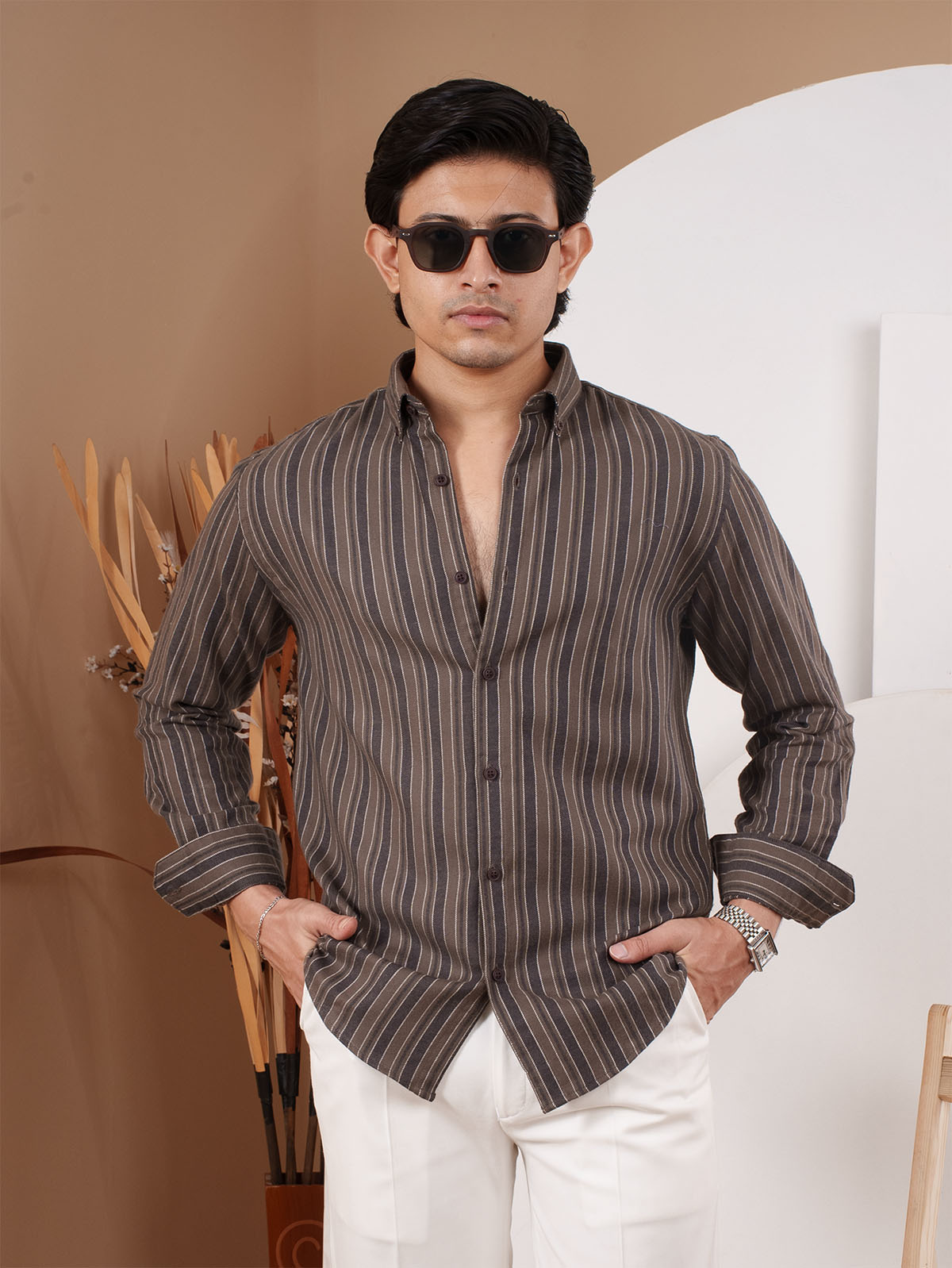 NIGHTFALL Brown Black Stripe Shirt