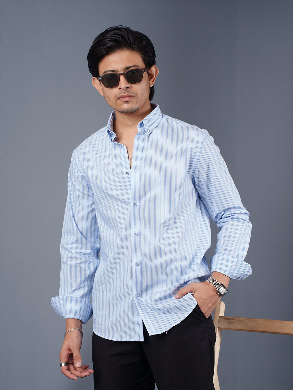 TRANSITION Sky Blue Striped Shirt