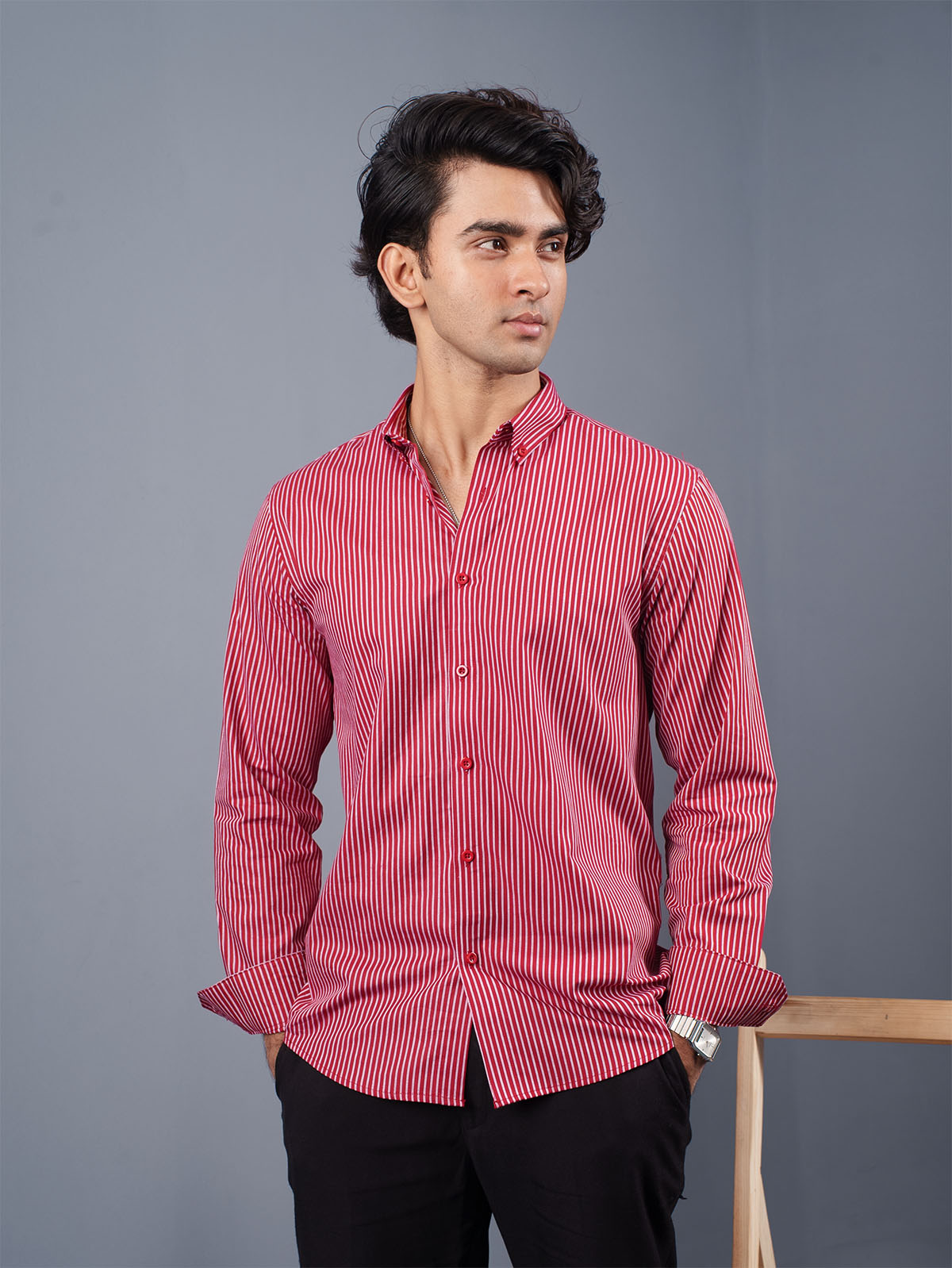 TRANSITION Maroon & White Striped Shirt