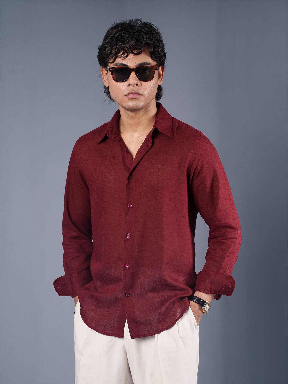 LUXURY Linen Maroon Shirt
