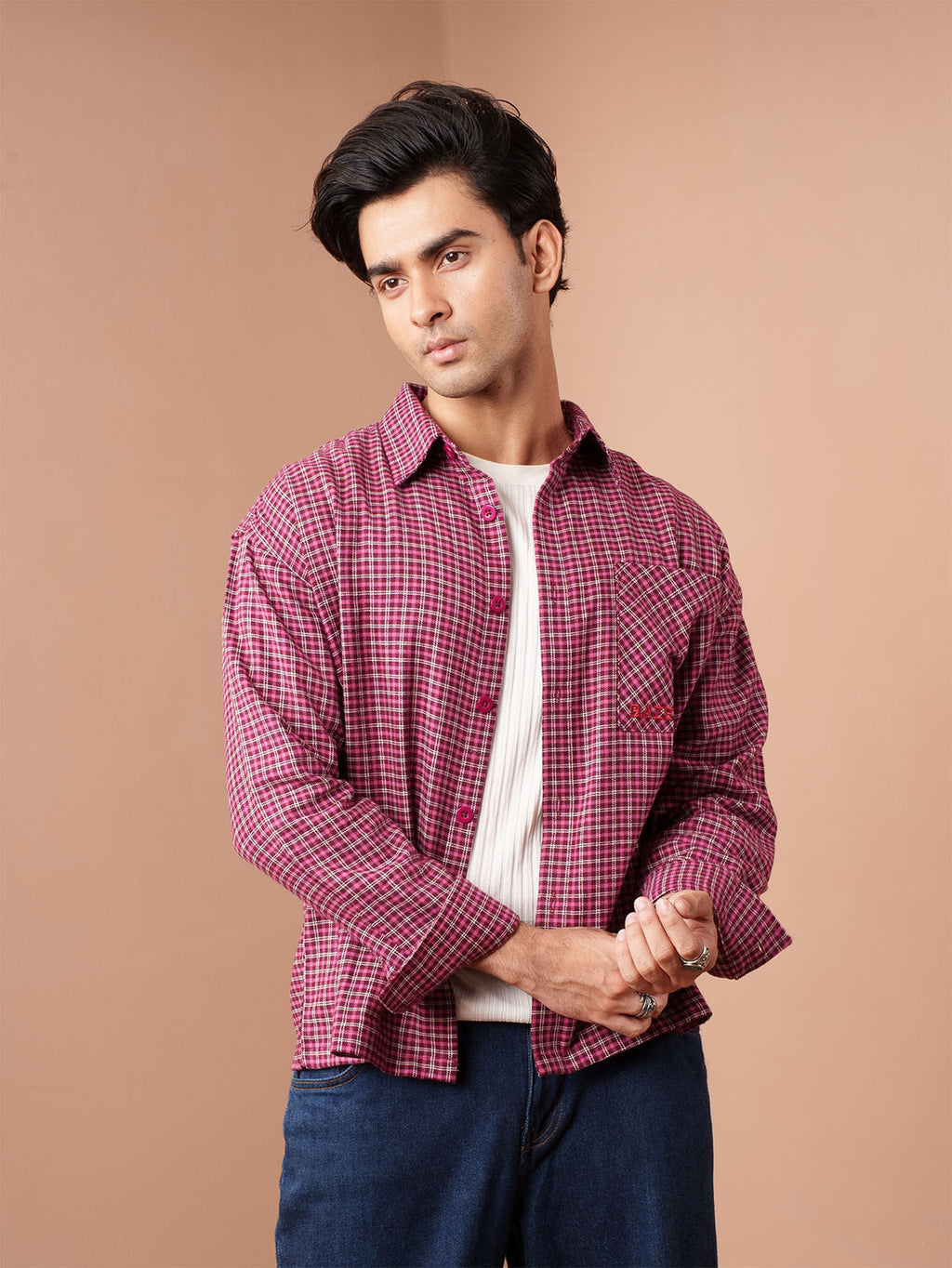 BOXY Maroon Plaid Flannel Shirt