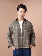 BOXY Olive & White Plaid Flannel Shirt