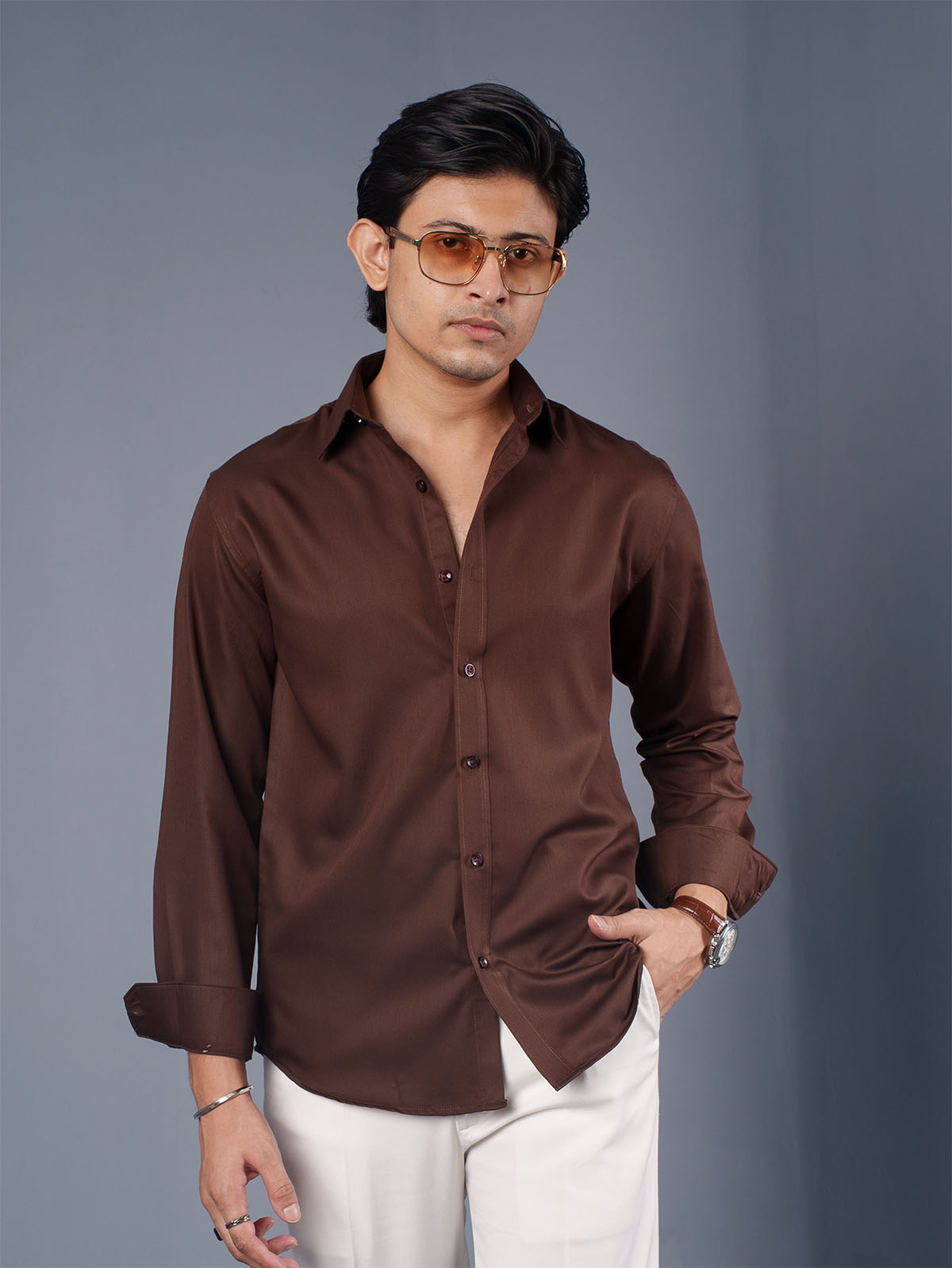 LUXURY Supremacy Executive Formal Shirt Coffee Brown