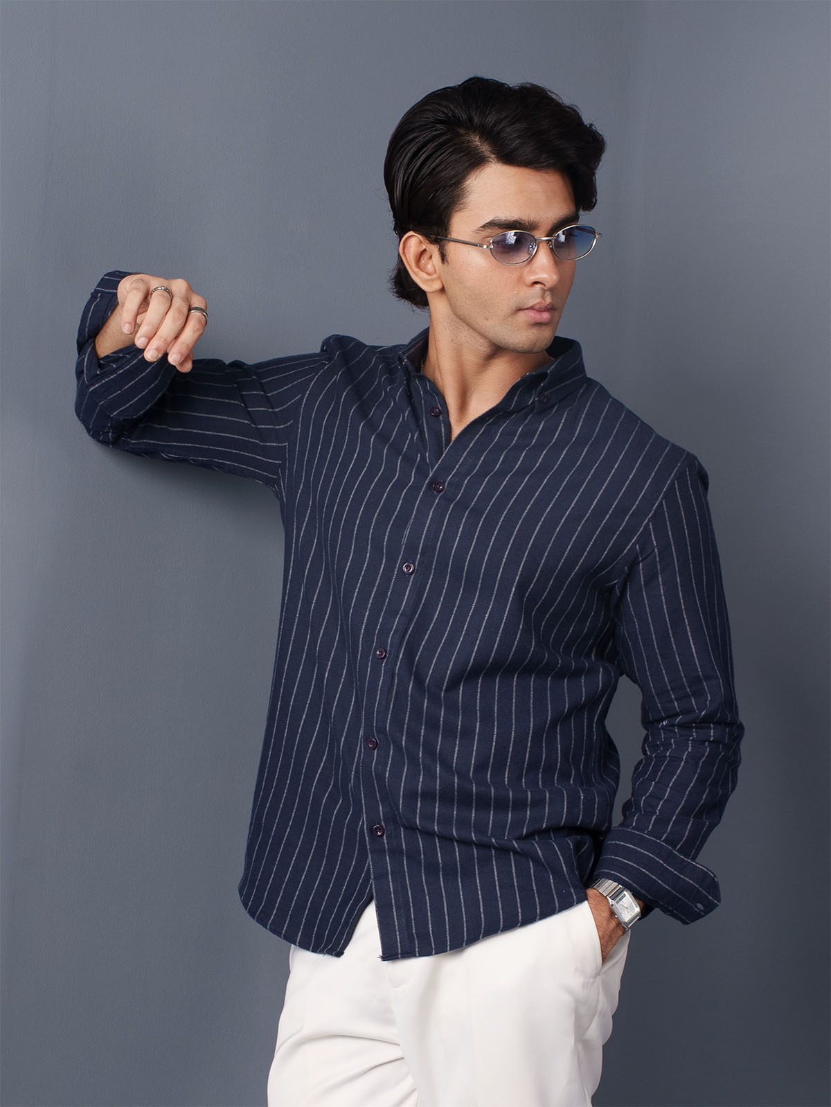 AUTUMN Deep Navy Pinstripe Shirt