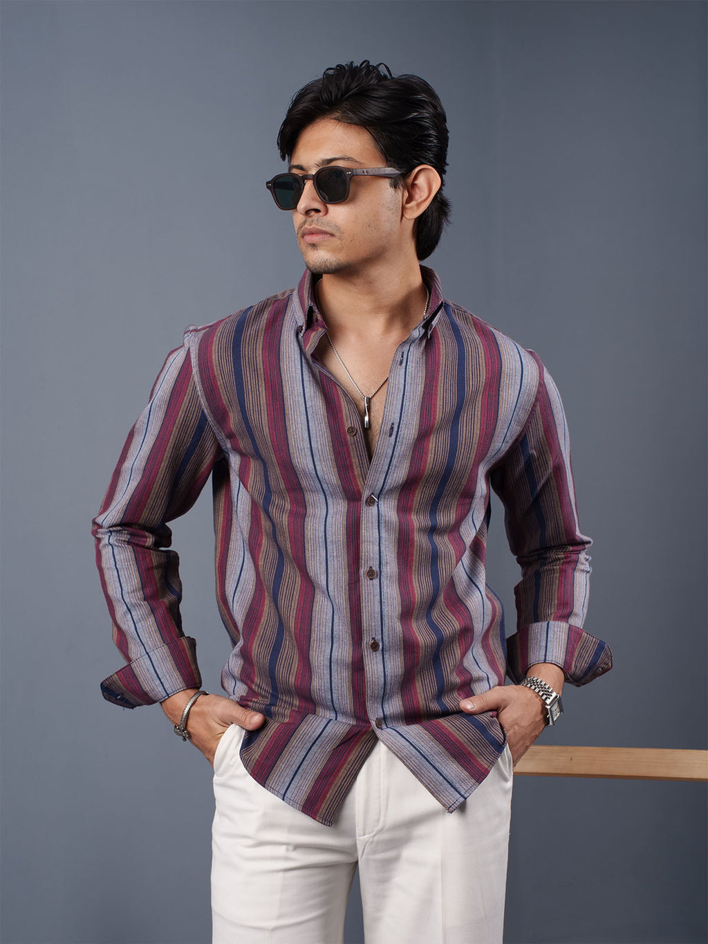 TRANSITION Maroon & Navy Multi-Striped Shirt