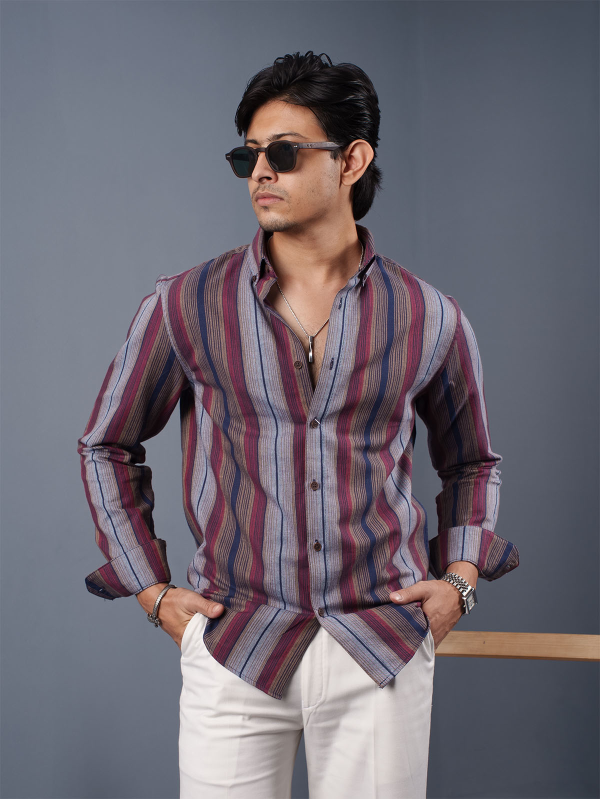 TRANSITION Maroon & Navy Multi-Striped Shirt