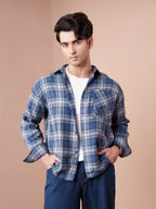 BOXY Navy & Steel Blue Plaid Flannel Shirt