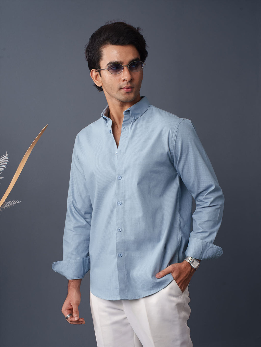 AUTUMN Slate Blue Micro Textured Shirt