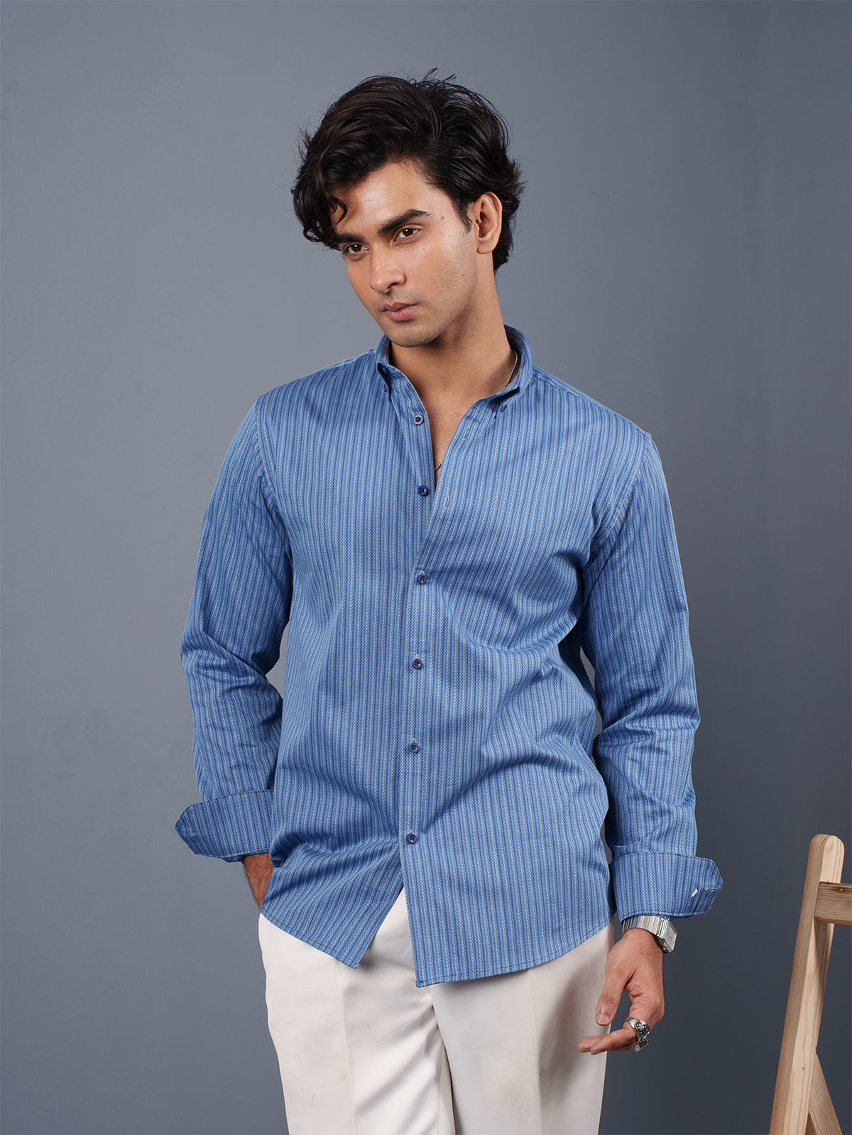 TRANSITION Blue Geometric Striped Shirt