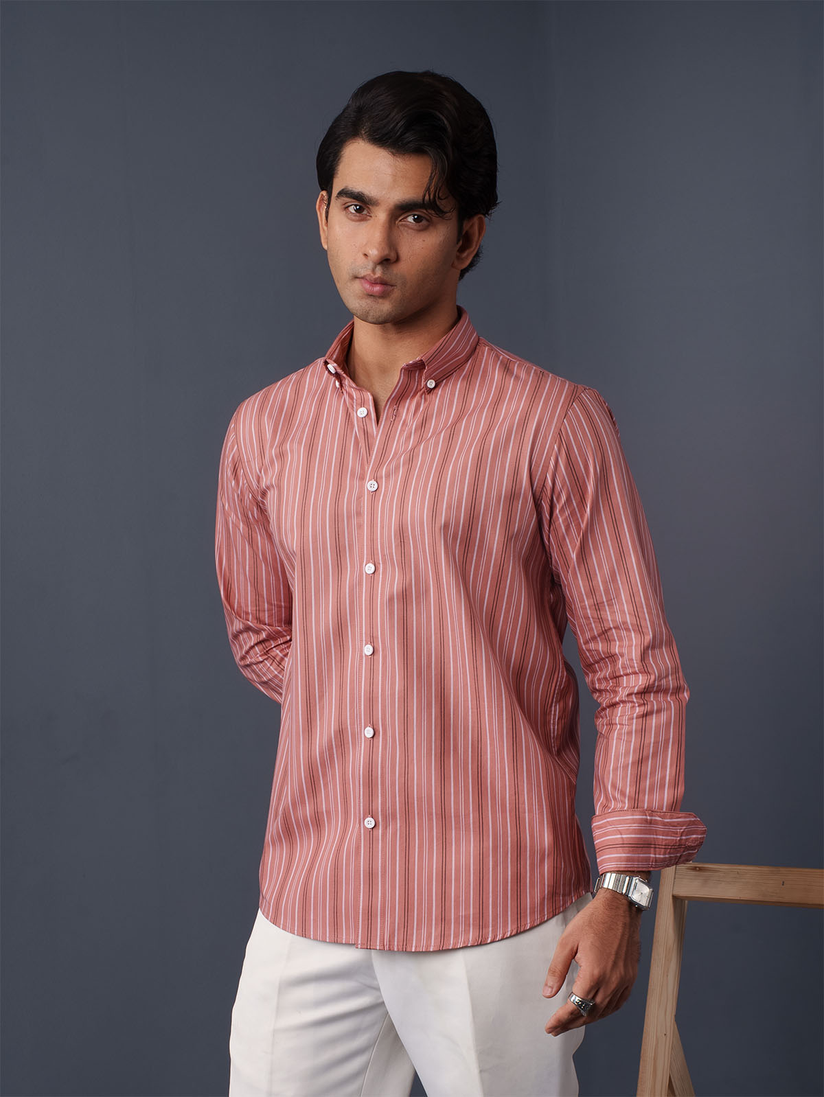 AUTUMN Terracotta & White Striped Shirt