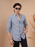 SKYFALL Steel Blue Border-Stripe Shirt