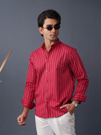 AUTUMN Crimson Red & White Striped Shirt