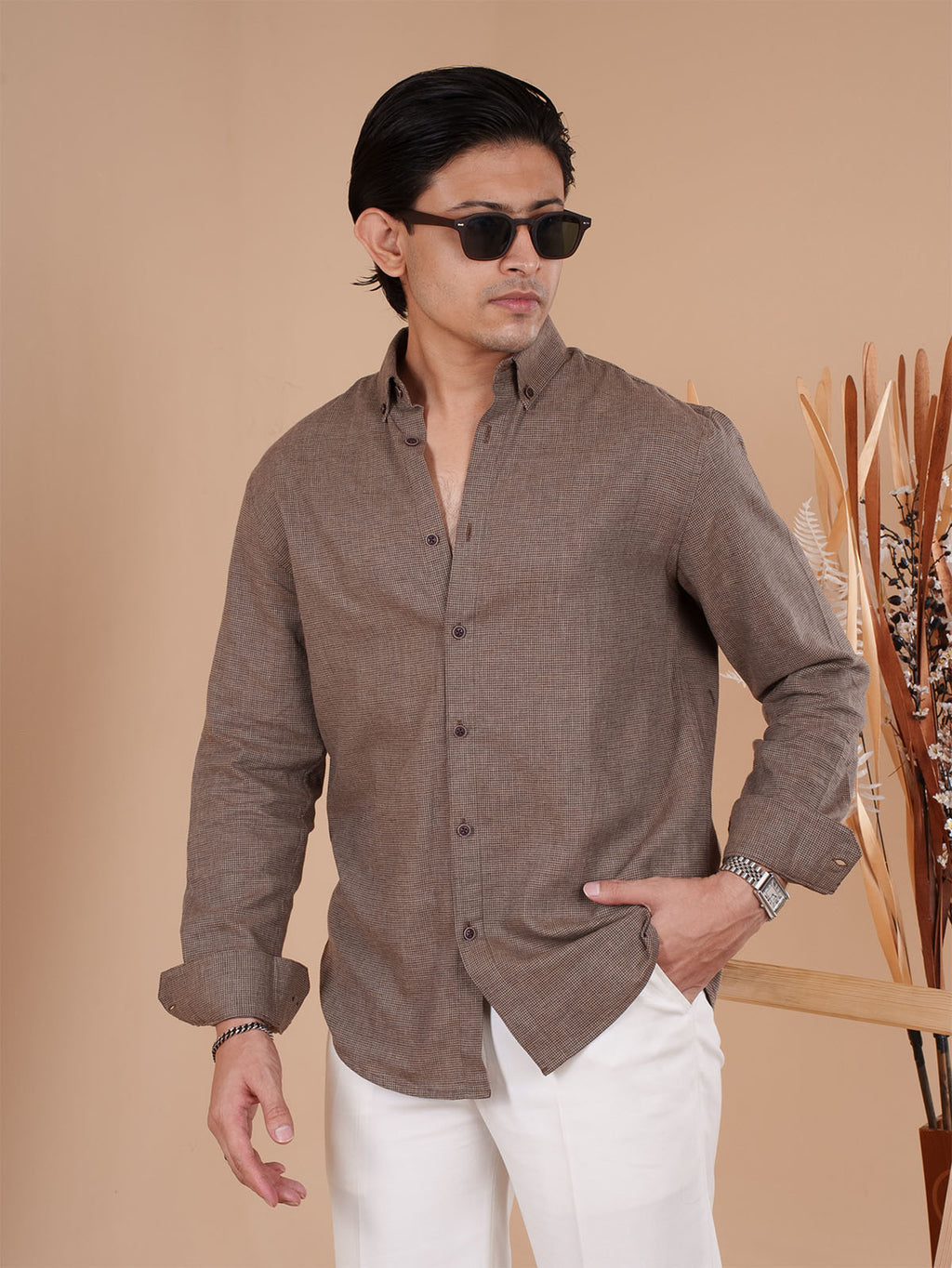 SKYFALL Coffee Micro-Check Shirt