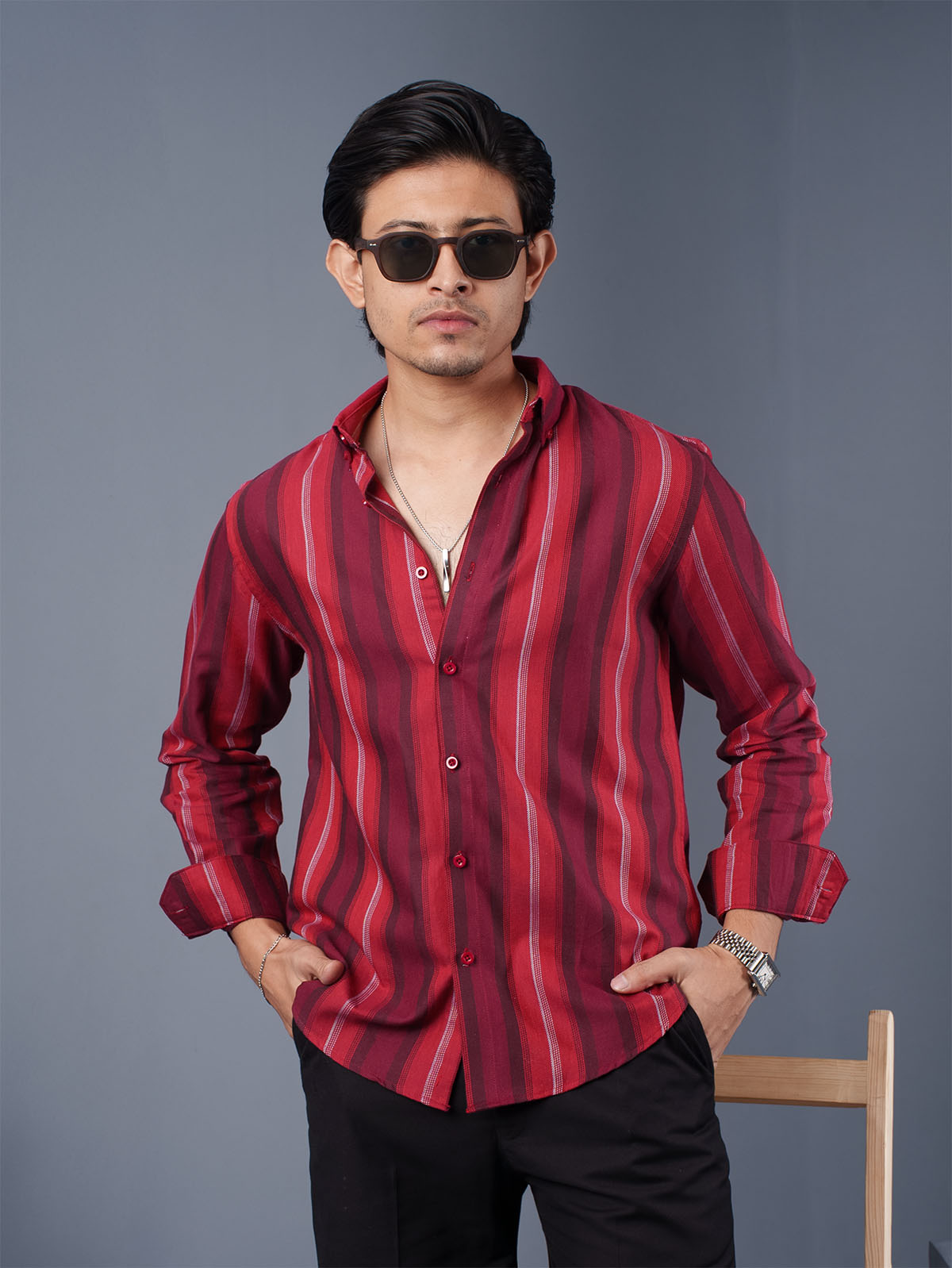 TRANSITION Burgundy & Red Multi-Striped Shirt