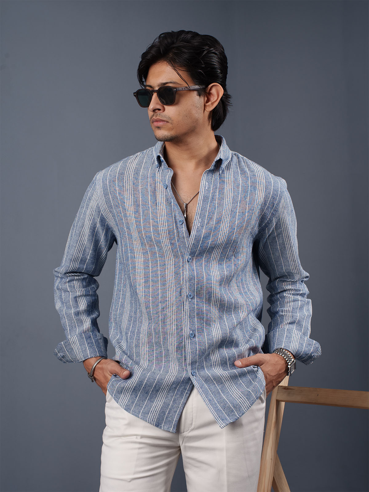 TRANSITION Muted Blue & White Striped Shirt