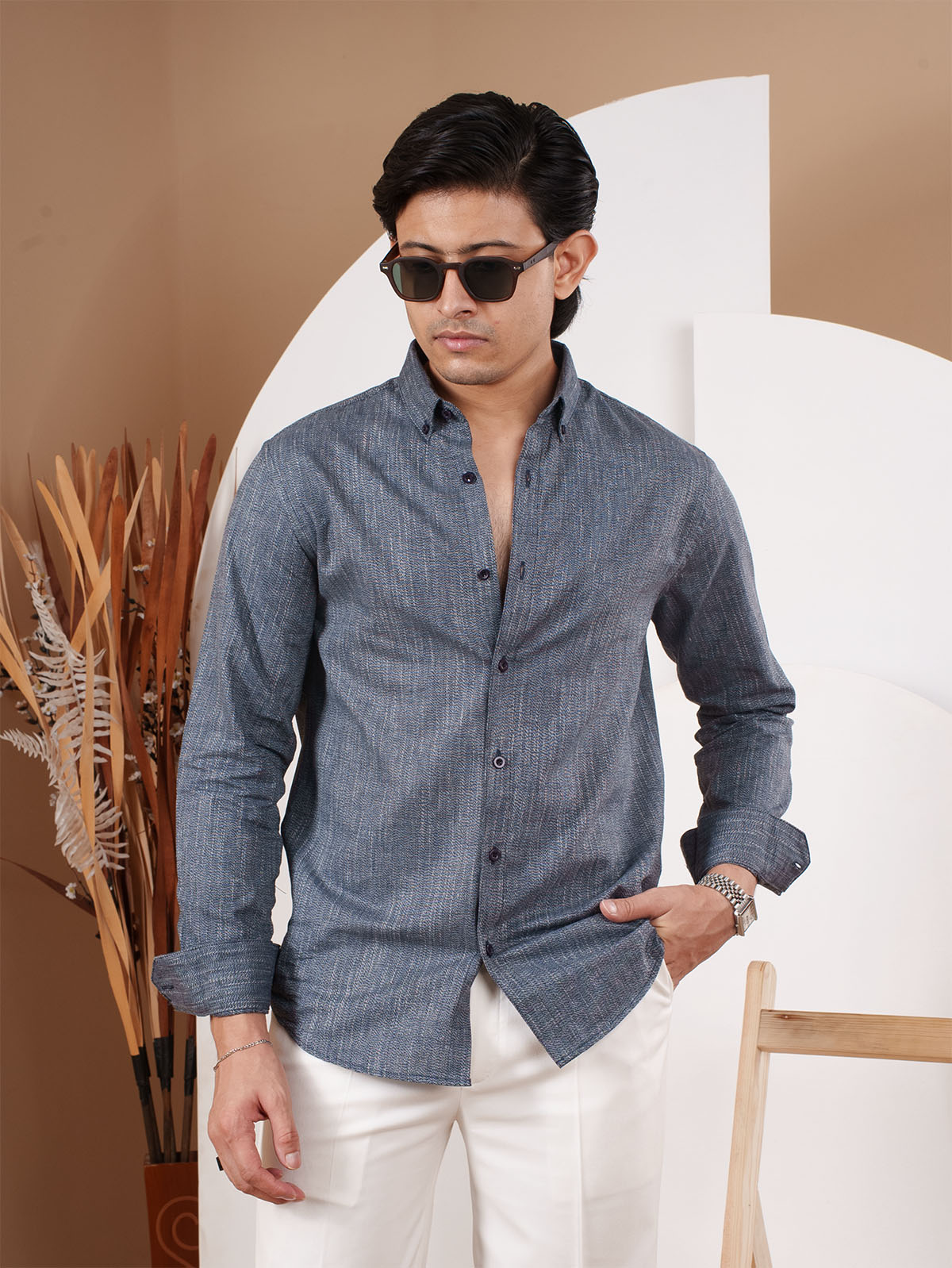 NIGHTFALL Navy Textured Shirt
