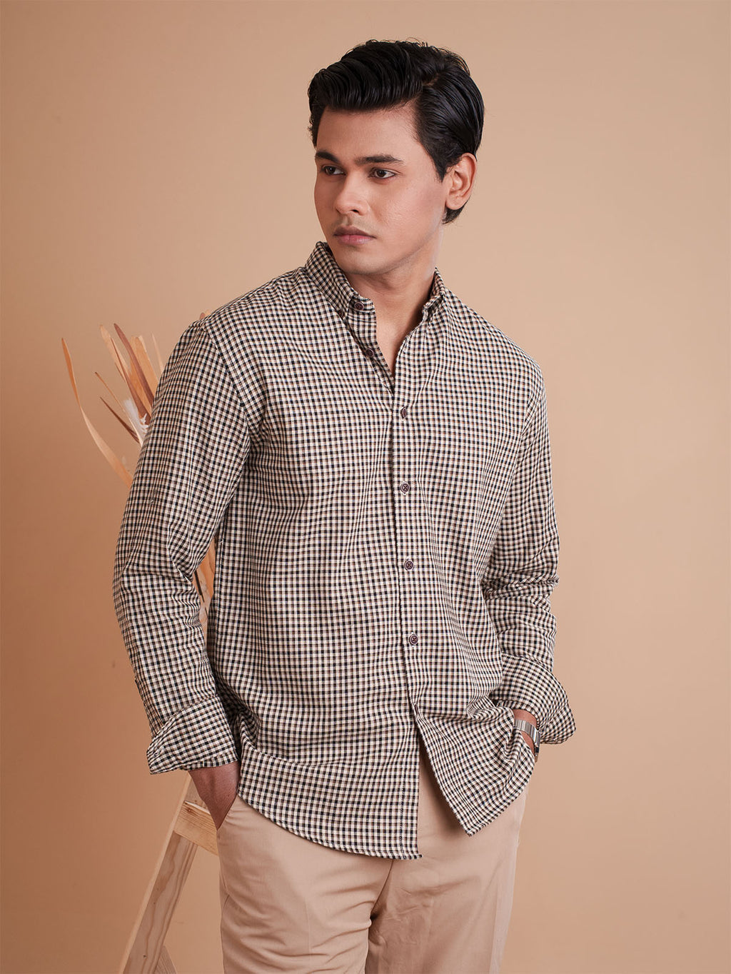DRIZZLE Beige-Black Gingham Check Shirt