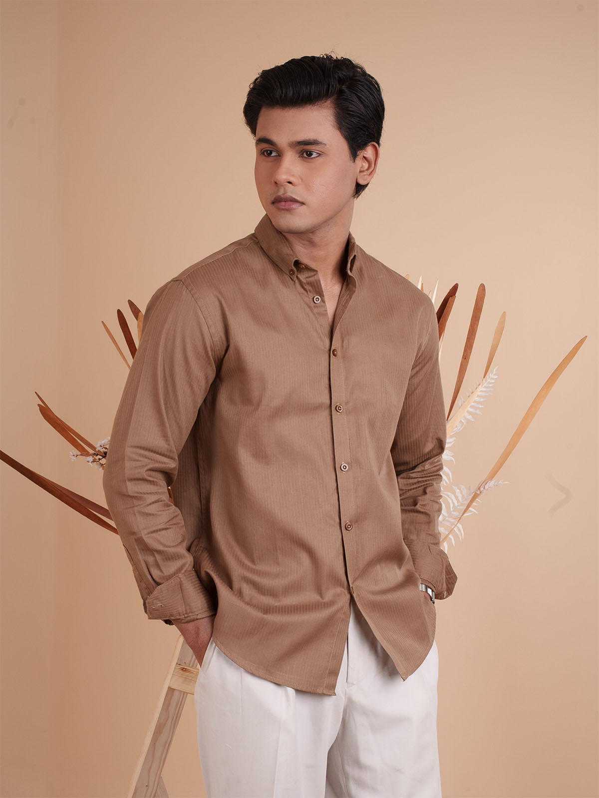 DRIZZLE Mocha Brown Textured Shirt