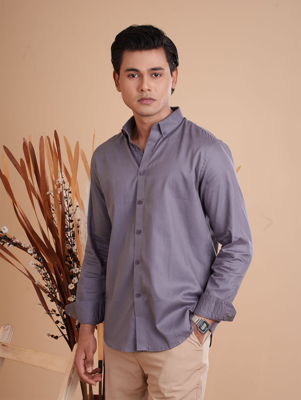 DRIZZLE Muted Lavender Textured Shirt