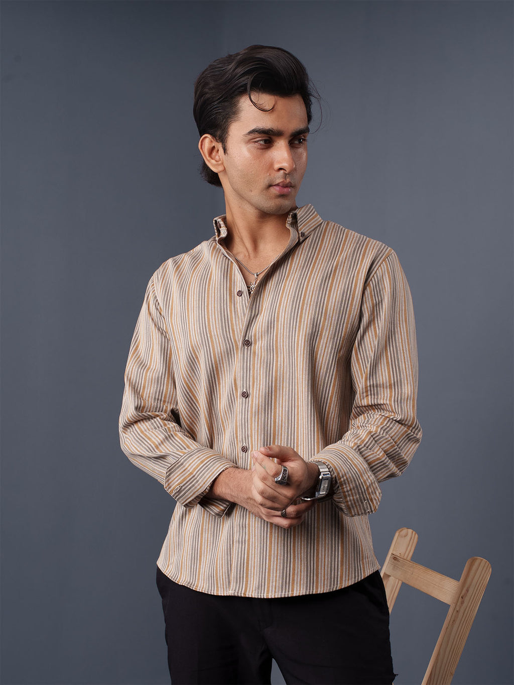 AUTUMN Mustard & Grey Striped Shirt
