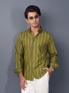 AUTUMN Olive Green & White Striped Shirt