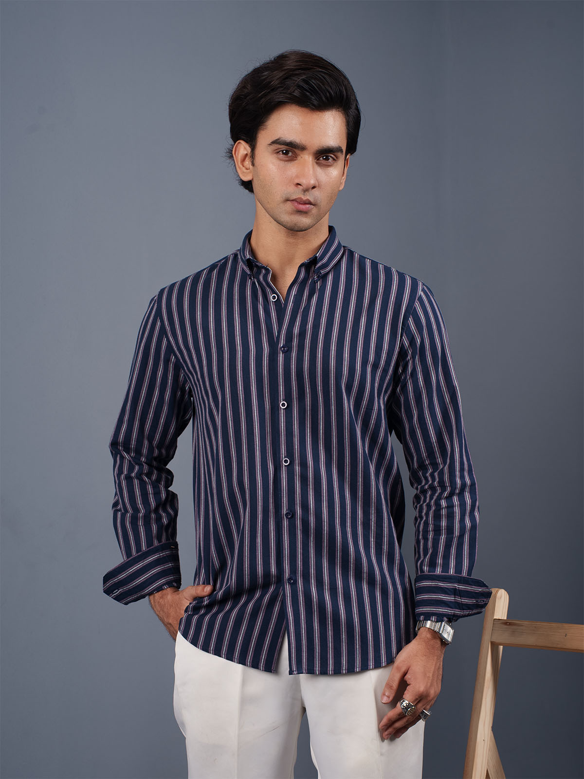 TRANSITION Navy Striped Shirt