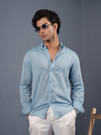 TRANSITION Ice Blue Textured Striped Shirt