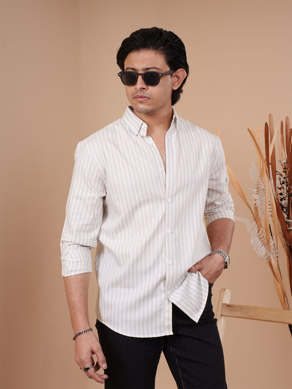 SKYFALL White Grey-Stripe Shirt