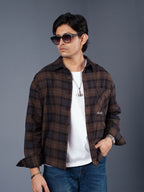 BOXY Coffee & Navy Plaid Flannel Shirt