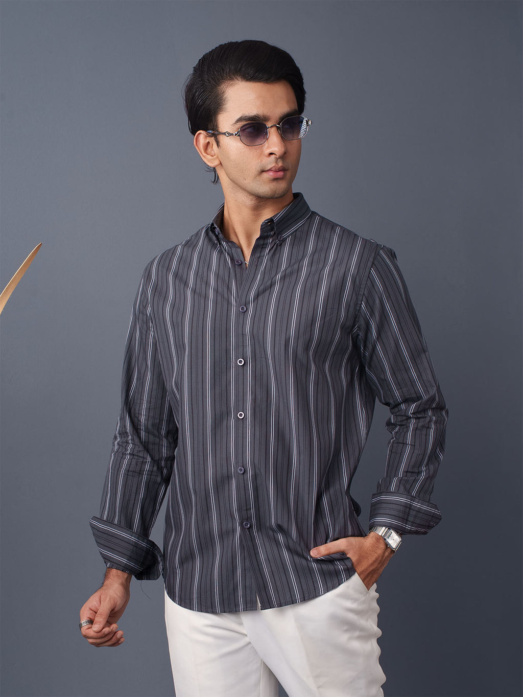 AUTUMN Charcoal & White Striped Shirt