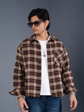 BOXY Brown & Cream Plaid Flannel Shirt