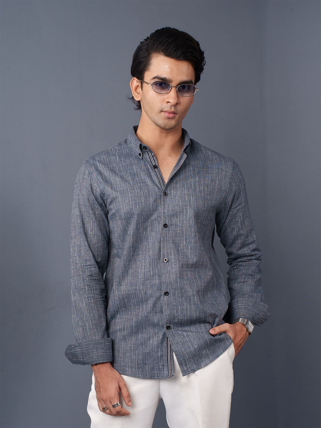 AUTUMN Navy Slub Textured Shirt