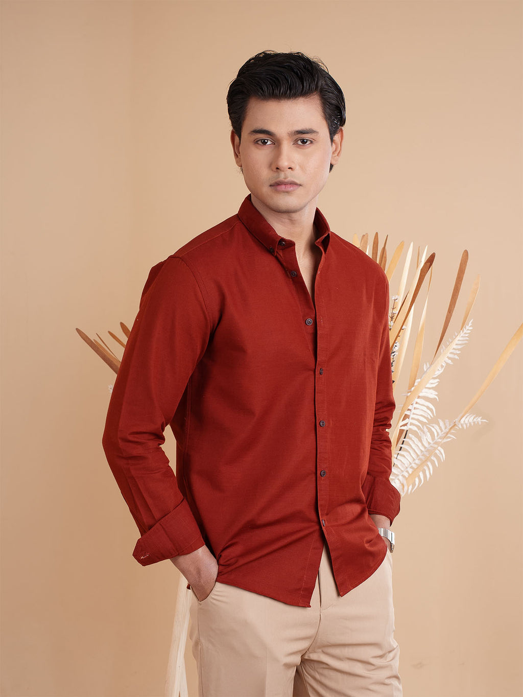 DRIZZLE Rustic Red Textured Shirt