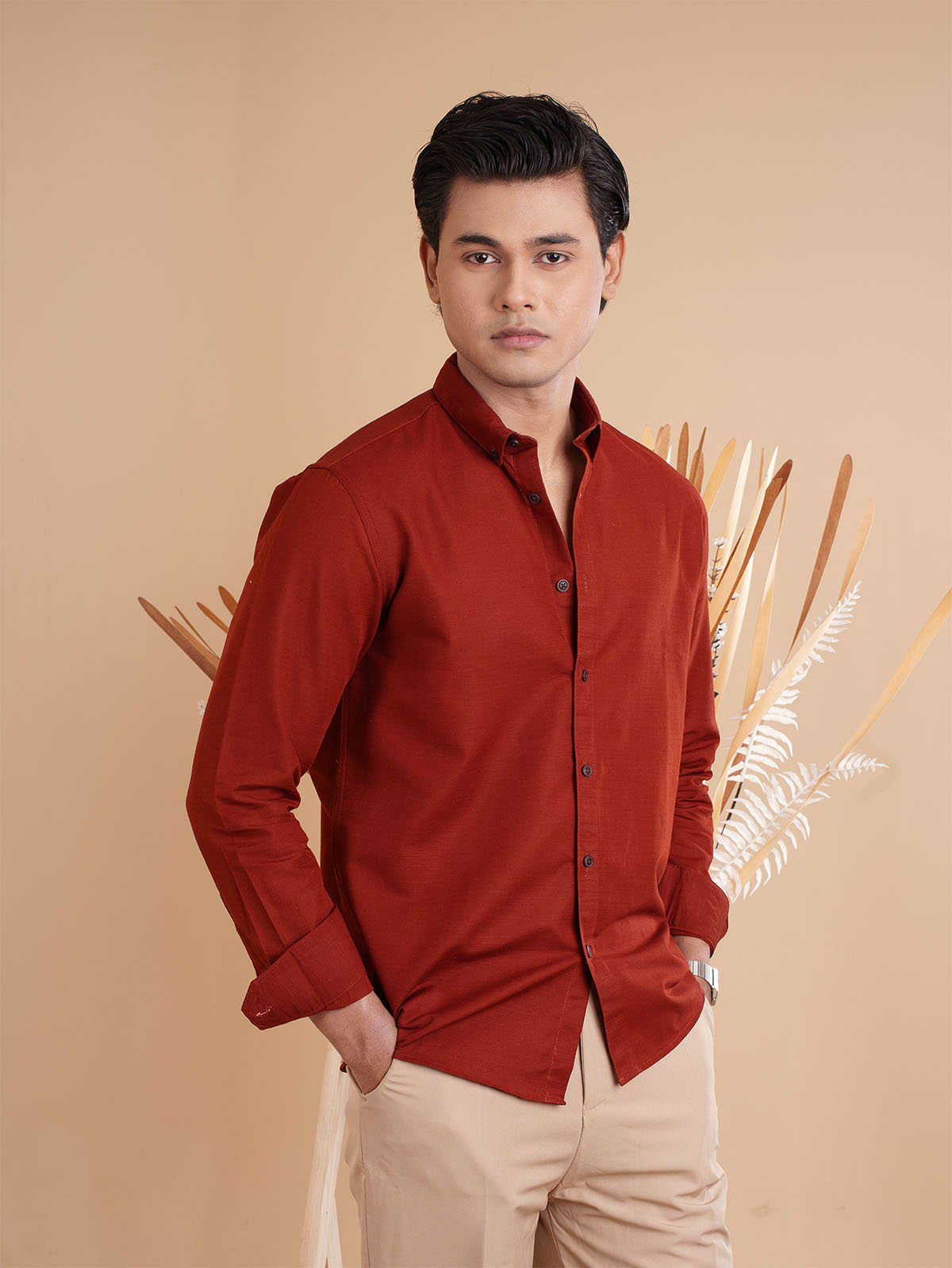 DRIZZLE Rustic Red Textured Shirt