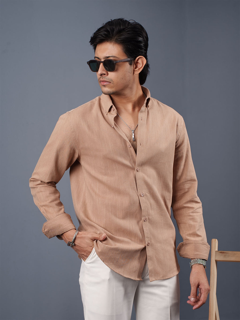 TRANSITION Beige Textured Shirt