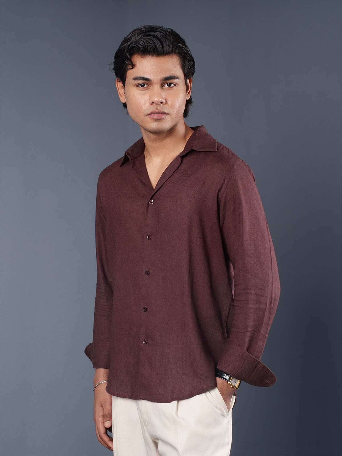 LUXURY Linen Burgundy Shirt