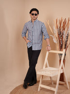 SKYFALL Steel Blue Border-Stripe Shirt