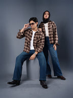 BOXY Brown & Cream Plaid Flannel Shirt