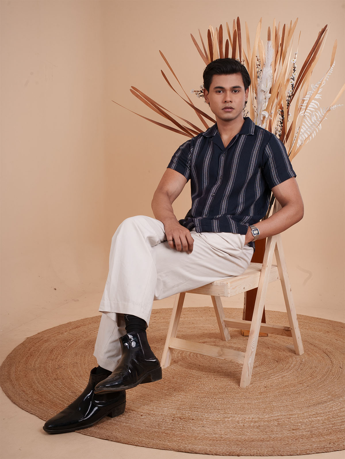 CROCHET Midnight Navy Stripe Cuban Shirt