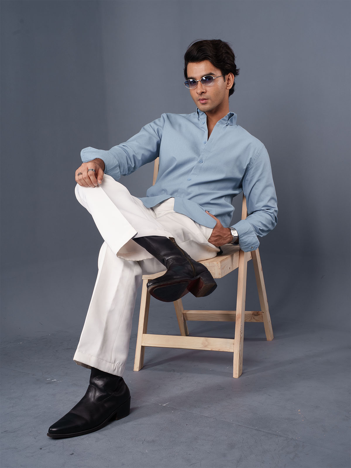 AUTUMN Slate Blue Micro Textured Shirt